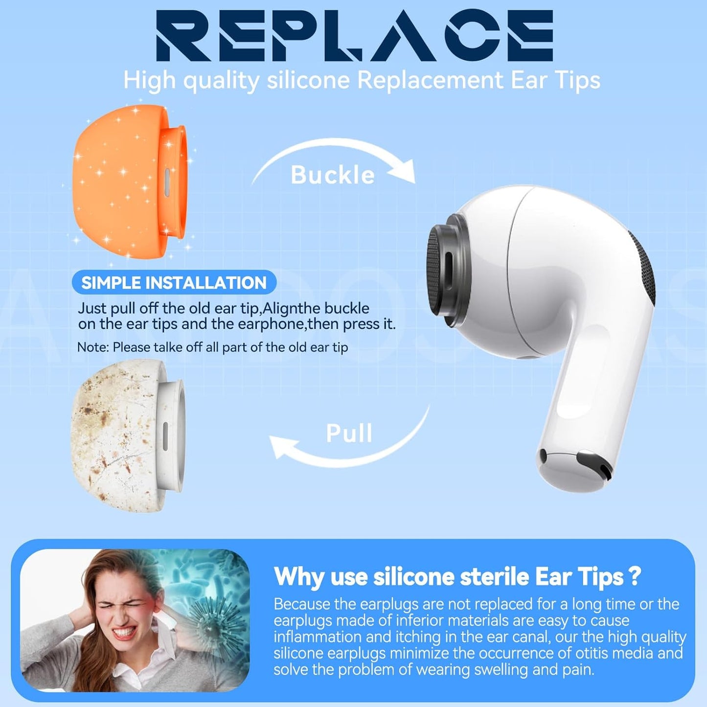 4 Pairs Replacement Ear Tips for AirPods Pro 2nd/1st Generation with Portable Storage Box & Cleaner Pen,Noise Reduction Holewith & Built-in dust Guard Screen,Silicone Ear Tips for AirPods Pro (White)
