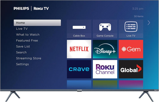 Philips Roku TV 65" Frameless 4K Ultra HD (2160p) | Enterainment Plus Series Smart TV (65PUL5924/F6), Dolby Atmos, Voice Assistant - PuriLite