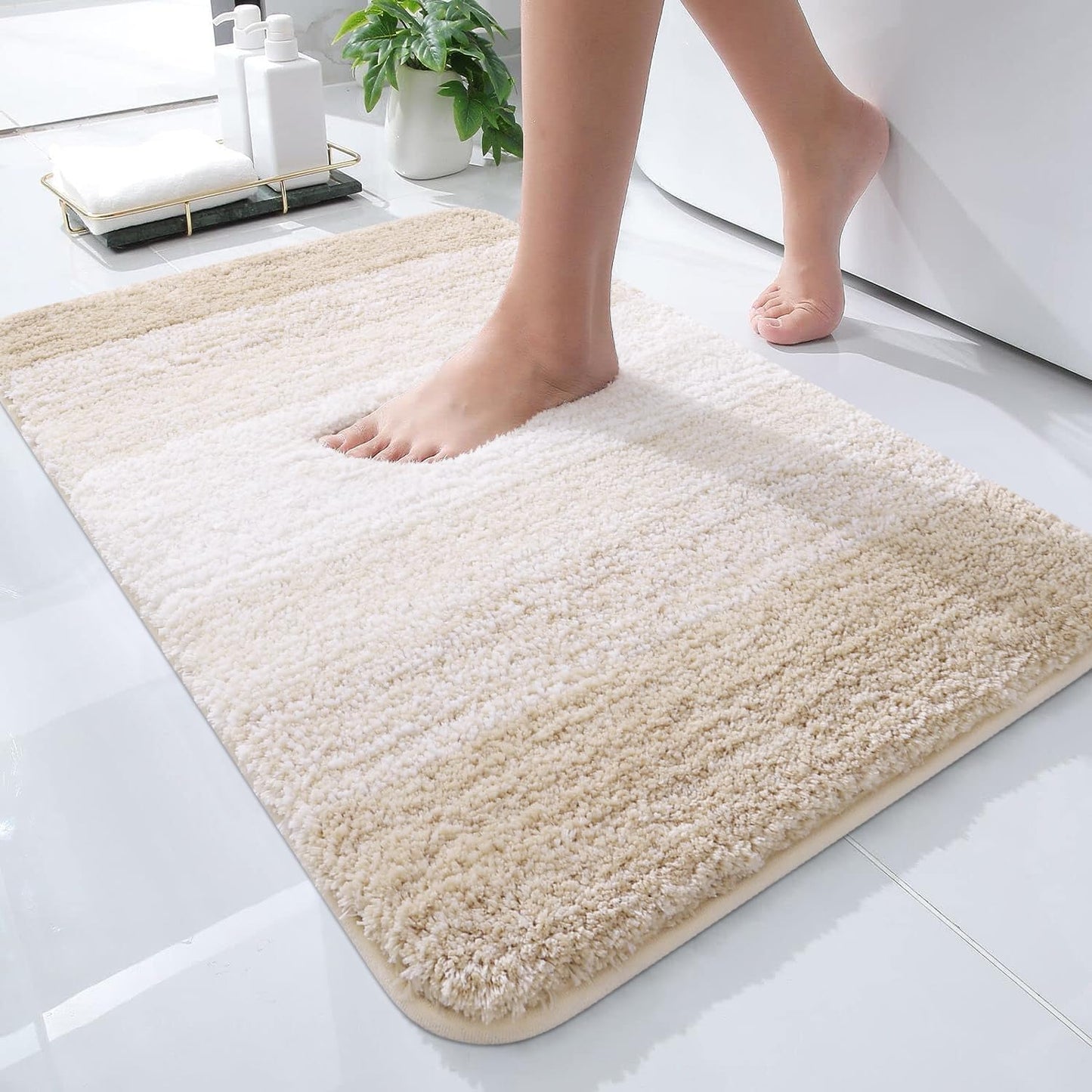 OLANLY Luxury Microfiber Bath Mat, Extra Soft and Absorbent Bathroom Mat, Non-Slip Plush Shaggy Bathroom Rug, Machine Wash Dry, Bath Rugs for Bathroom Floor, Tub and Shower, 16x24, Grey