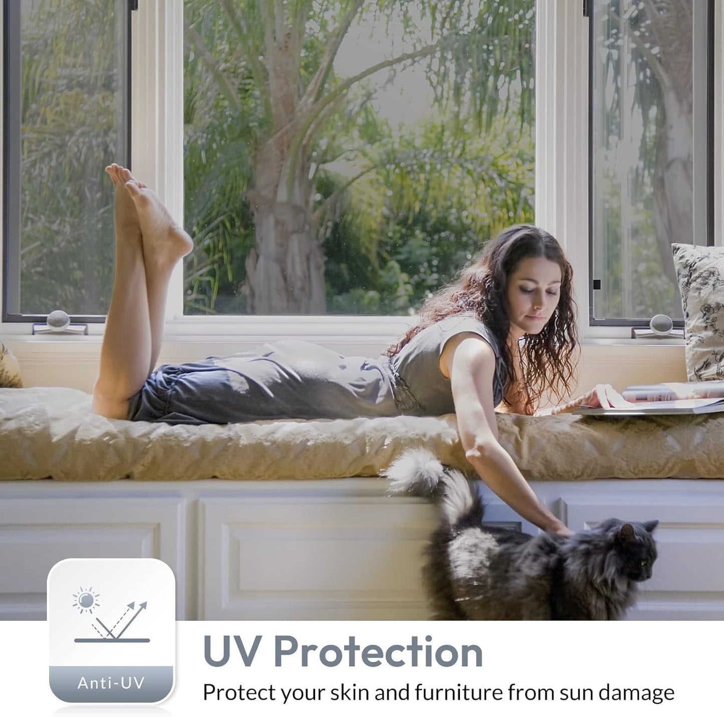 rabbitgoo Window Films for Privacy, Static Cling Frosted Glass Sticker, Non-Adhesive Privacy Film Sun Blocking Window Covering Frosting Vinyl Bathroom Sliding Glass Door, 44.5 x 200cm, Pure Frosted