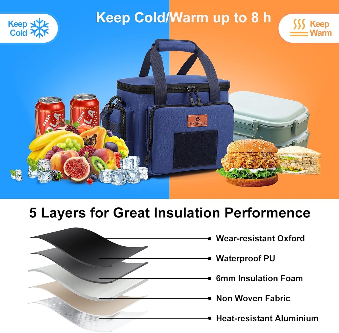 HSHRISH Tactical Large Lunch Bag for Men,Leakproof Insulated Lunch Box, Durable Soft Cooler Bag with Shoulder Strap Lunch Pail for Work Shifts Outdoor