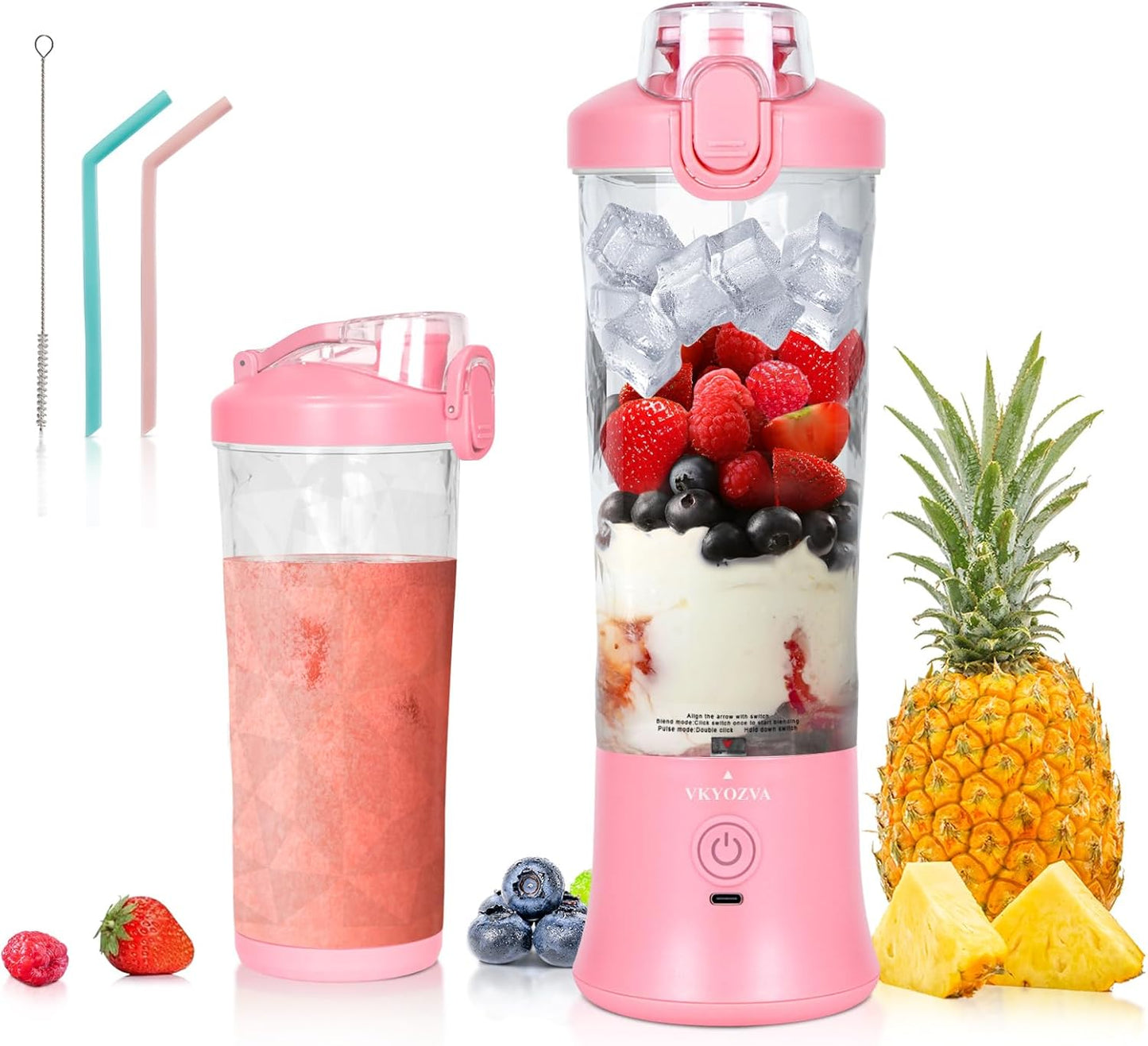 VKYOZVA Portable Blender, 20 Oz Travel Blender USB-C Rechargeable with 6 -leaf Stainless Steel Blades, BPA Frees, Personal Blender for Shakes and Smoothies,Suitable for Family Travel Gyms, Black
