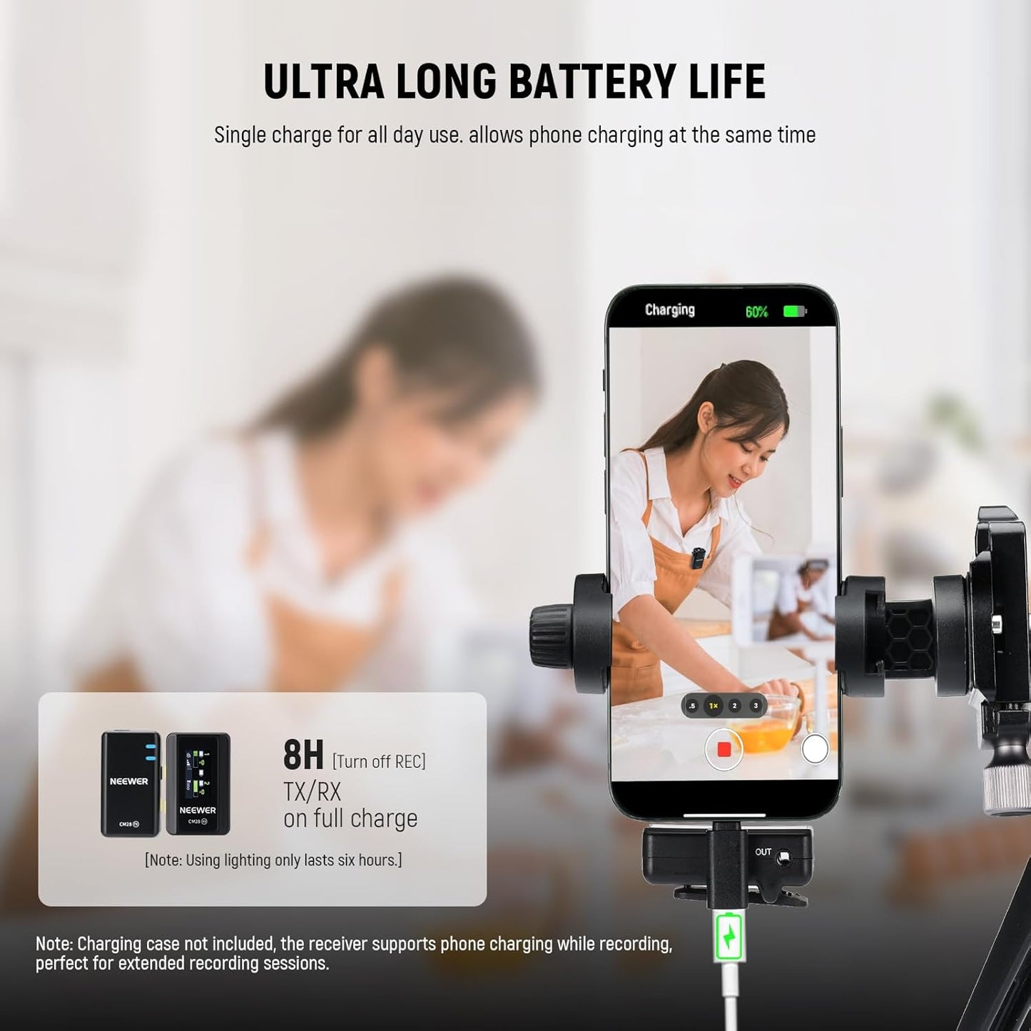 NEEWER CM28 Wireless Lavalier Microphone System with Charging Case, 1 Click Noise Canceling, 4GB Storage for 9Hrs of 48KHz 16 Bit Uncompressed Audio Lapel Mic Compatible with iPhone/Android/PC/Camera