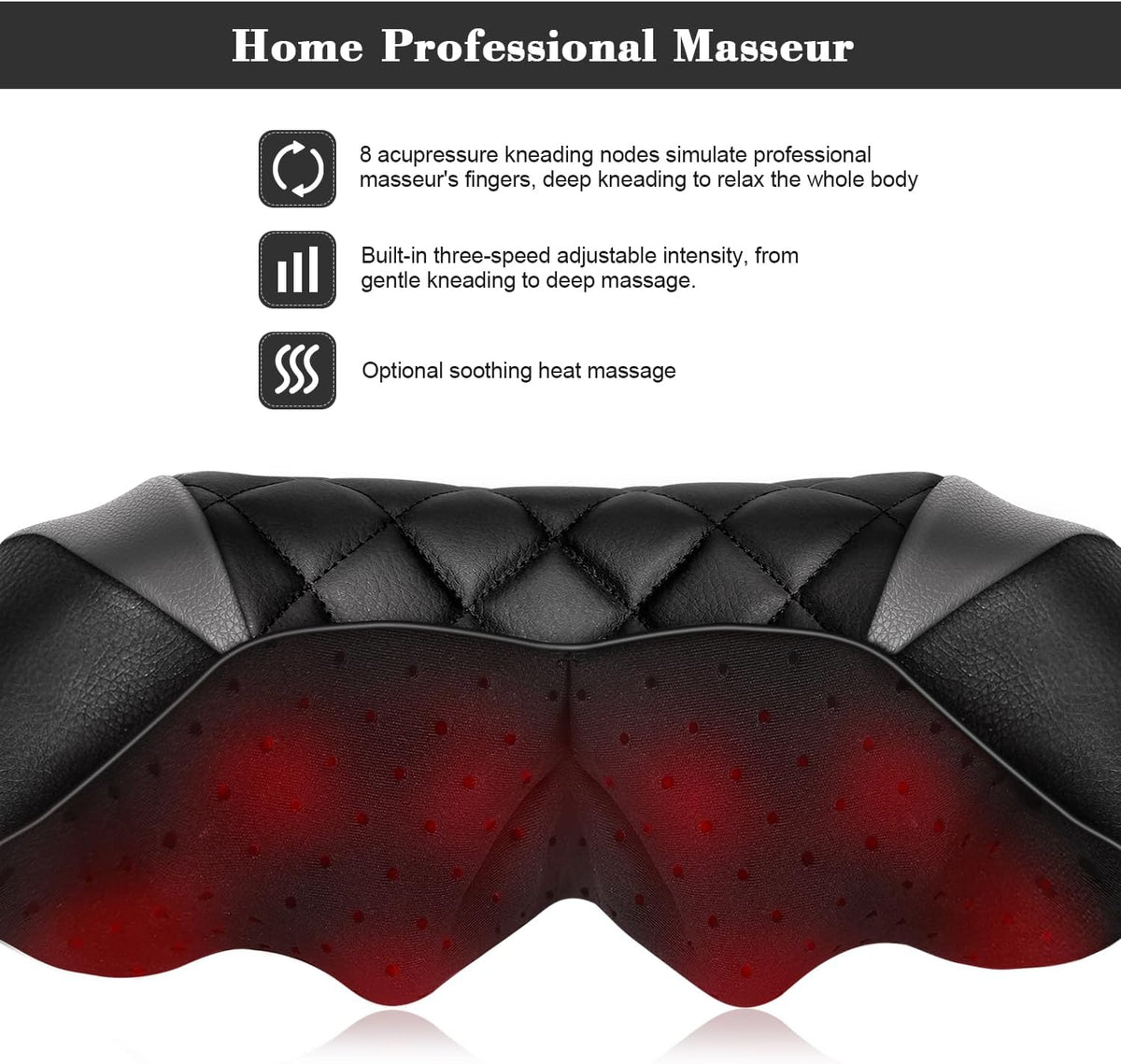 Neck Massager with Heat, Shiatsu Back Neck and Shoulder Massager - Gifts for Women/men/Mom/Dad - Electric Deeper Tissue 4D Kneading Massage, Use at Home, Office, Car - PuriLite