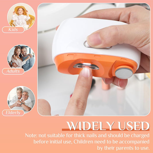 Automatic Electric Nail Clipper Laelr 2 in1 Fingernail Cutter and Polisher with LED Light 2 Speeds & Nail Scraps Storage Rechargeable Safety Fingernail Trimmer for Baby Kids Elderly Nail Care - PuriLite