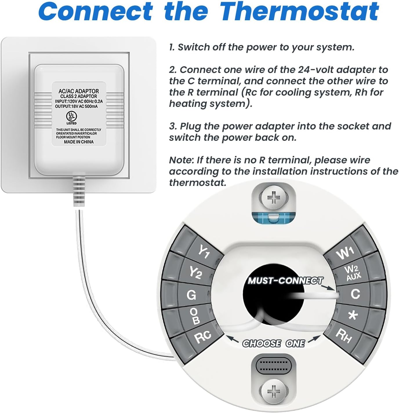 Xwartre Thermostat C Wire 24V Transformer, White Adapter Compatible with Honeywell, Nest, Emerson, Ecobee, Wyze Thermostat and Most Doorbells (7.9m Power Cable)