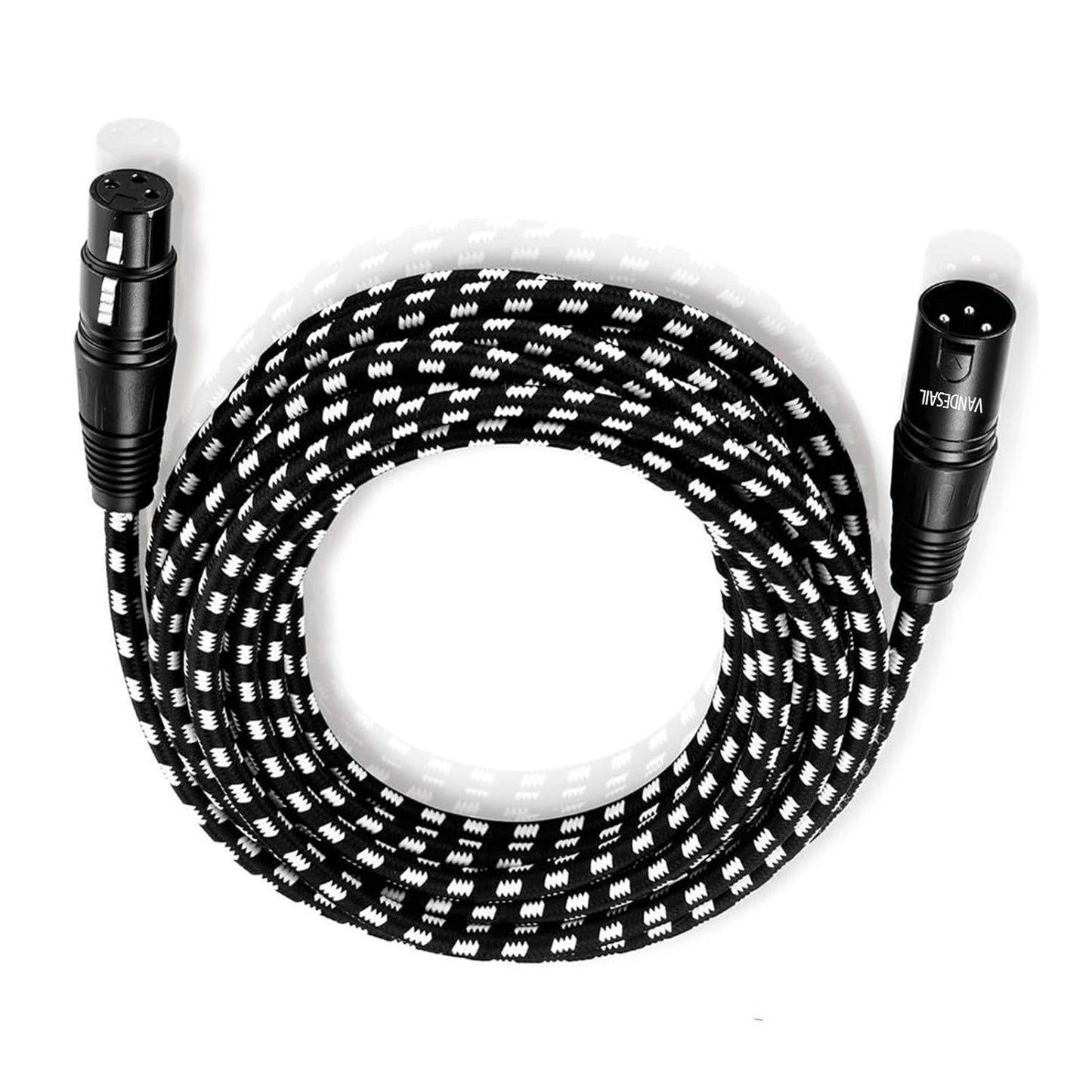 VANDESAIL XLR Cables 25ft 2 Pack, Durable Nylon Braided XLR Microphone Cable, Mic Cable, Shielded and Fully Balanced OFC Male to Female Cord for Recording Mixer Amplifie Speaker Black White