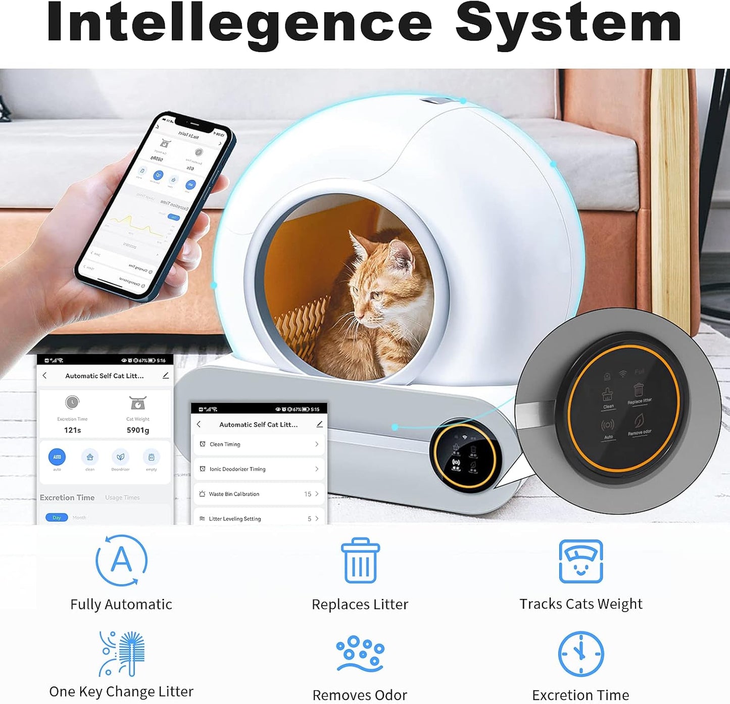 NAHARO Multi-Functional Automatic Cat Litter Box - Self-Cleaning Box Odorless with Real-Time Monitoring and Safety Alarm