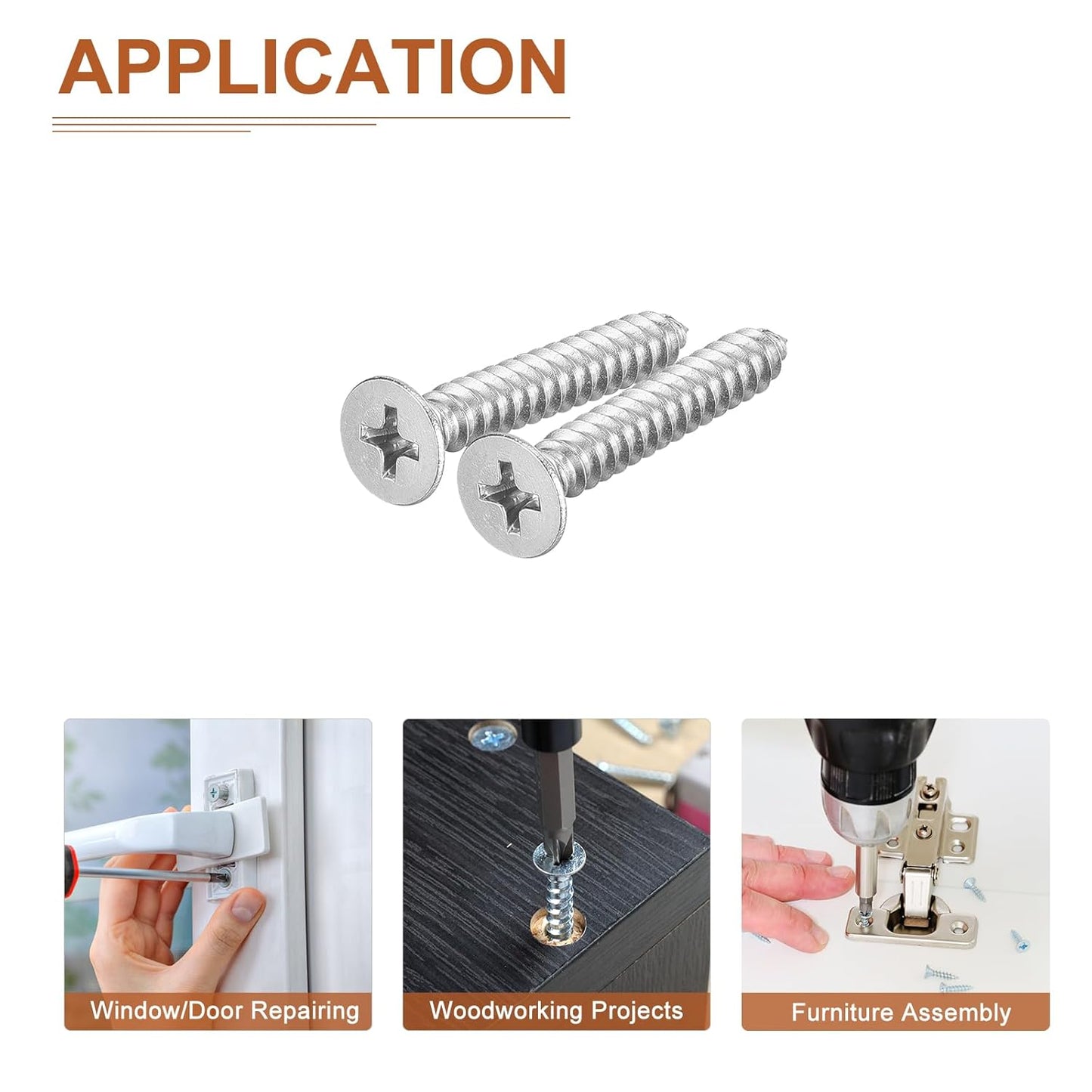 DTGN 100Pcs #8x1 Flat Head Wood Screws, 304 Stainless Steel Phillips Self Tapping Screws - Good for Woodworking, Furniture - Silver