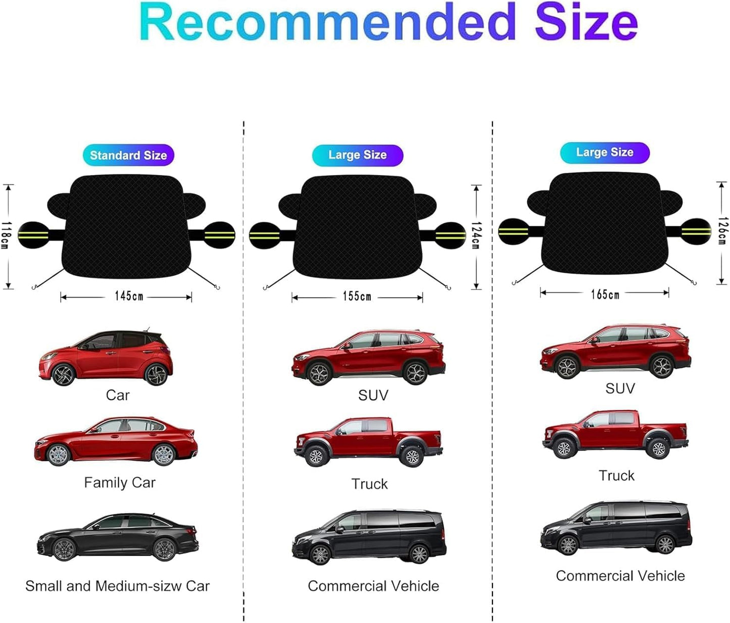 Windshield Snow Cover – Magnetic Car Snow Windscreen Cover & Sunshade – 9 Strong Magnets + Side Wing Mirror Covers – Frost Guard for Cars, SUVs & Trucks (Black, 145 × 118 cm) - PuriLite