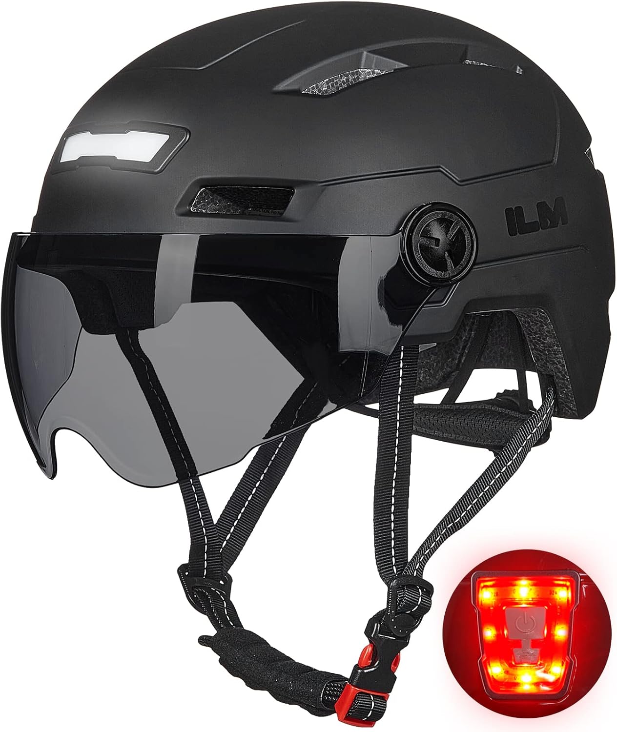 ILM Adult Bike Helmet with USB Rechargeable LED Front and Back Light Mountain&Road Bicycle Helmets for Men Women Removable Goggle Cycling Helmet for Commuter Urban Scooter