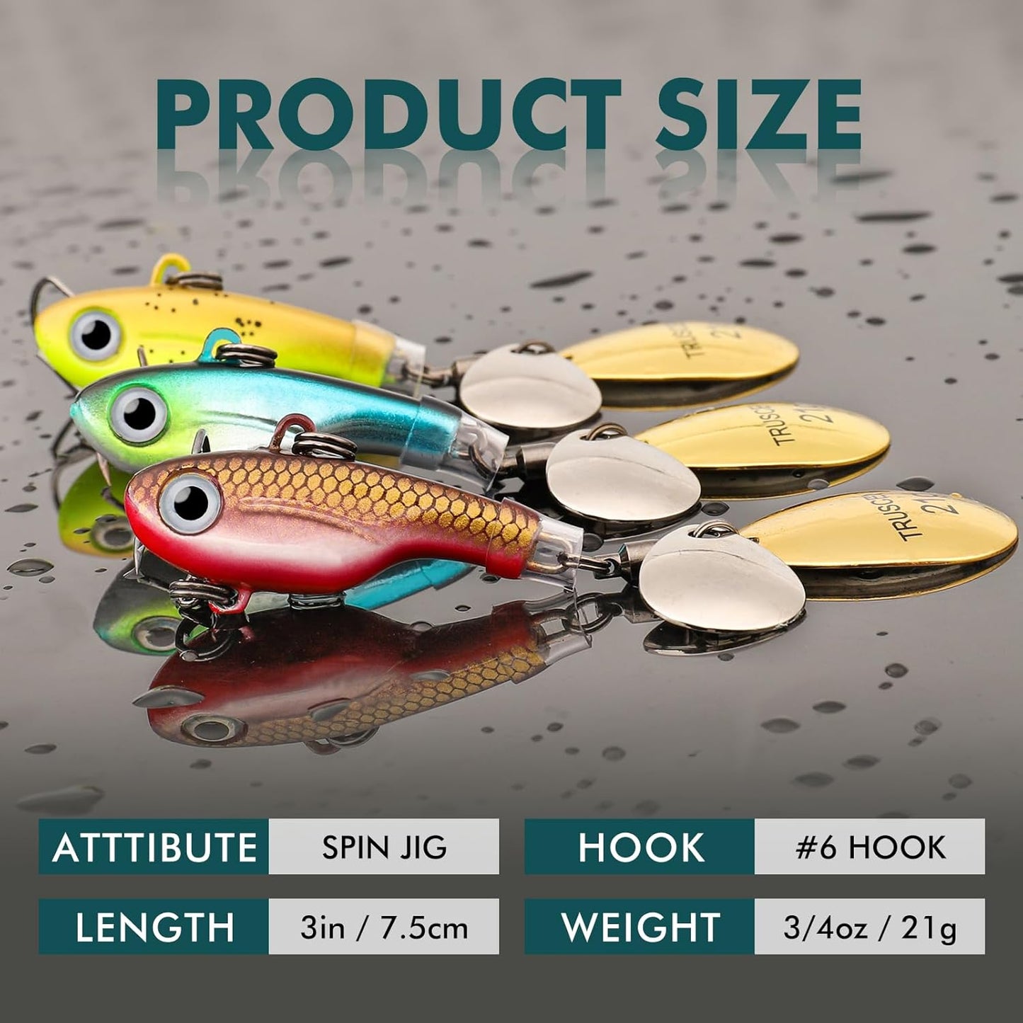 TRUSCEND Fishing Spinners with Unique Double Spoons, Nano-Plated Rooster Tail Fishing Lures with Copper Body & Blade, Great Action Blade Bait for Bass Trout Walleye, Freshwater Ice Fishing Jigs