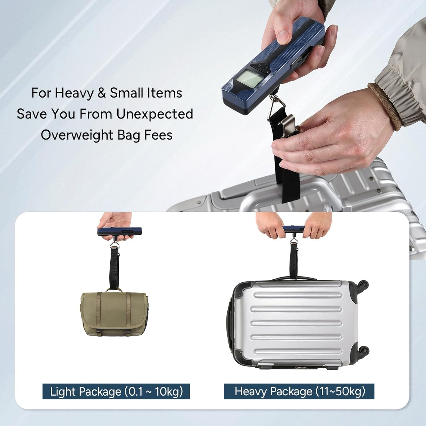 travel inspira Luggage Scale Battery-Free, Travel Essentials, Portable Handheld Digital Suitcase Weight Scale for for Travel Accessories, 110lbs/50kg (Gray)