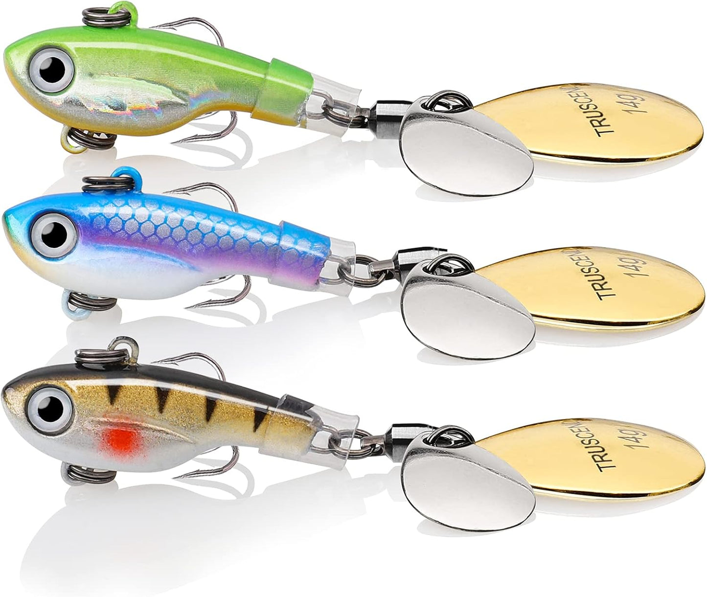 TRUSCEND Fishing Spinners with Unique Double Spoons, Nano-Plated Rooster Tail Fishing Lures with Copper Body & Blade, Great Action Blade Bait for Bass Trout Walleye, Freshwater Ice Fishing Jigs