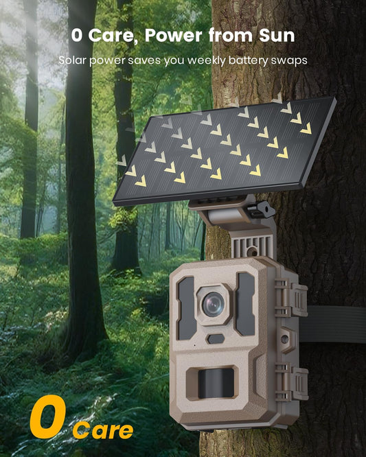 Misstech 4K UHD Solar Trail Camera for Game & Wildlife Monitoring - 0.1s Motion Trigger to Capture Fast Animals, 64MP/4K Clear Night Vision, Map Pin, App Control, IP66 Waterproof, 32GB SD Card