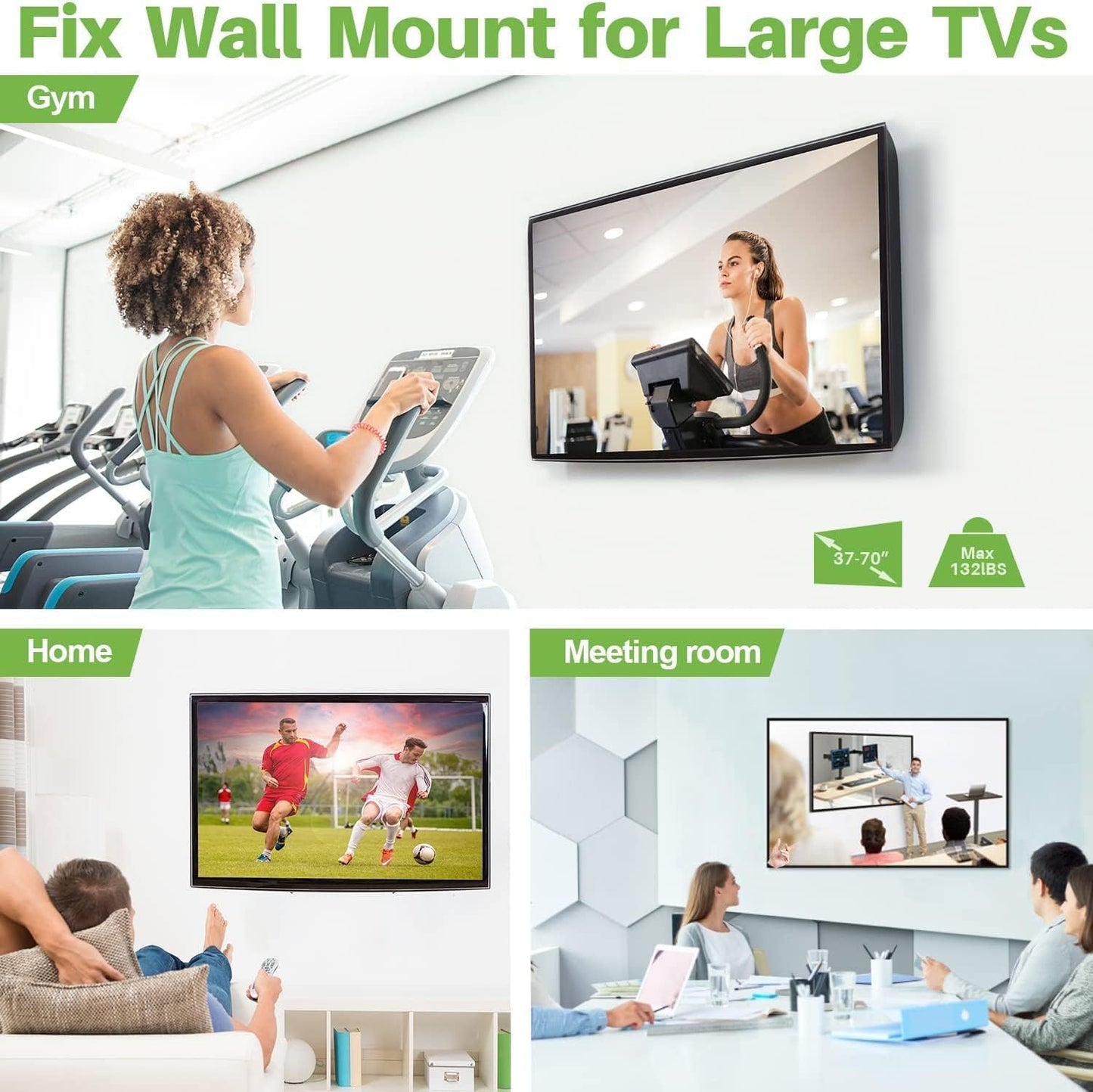 USX MOUNT UL Listed Fixed TV Wall Mount for 37-82 Inch TVs up to 132 Lbs, Low Profile TV Wall Bracket Fit Wood Studs 16", 18", 24", TV Mount with Max VESA 600x400mm, Quick Locked and Release, XFL090