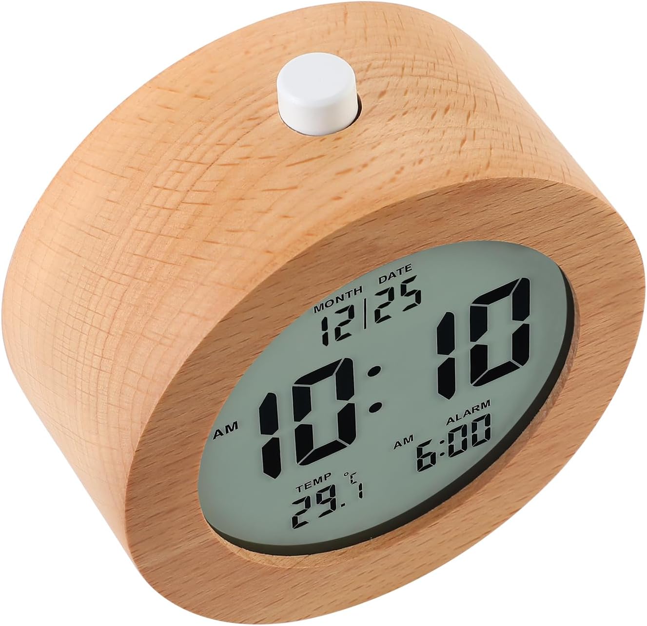 Plumeet Wooden Digital Alarm Clock for Bedrooms, Wood 4'' Battery Powered Alarm Clock with Snooze and Nightlight, Electronic LCD Desk Clock Display Time, Date, Temp, 12/24H, Wood Décor (Sapele, 3.2'')