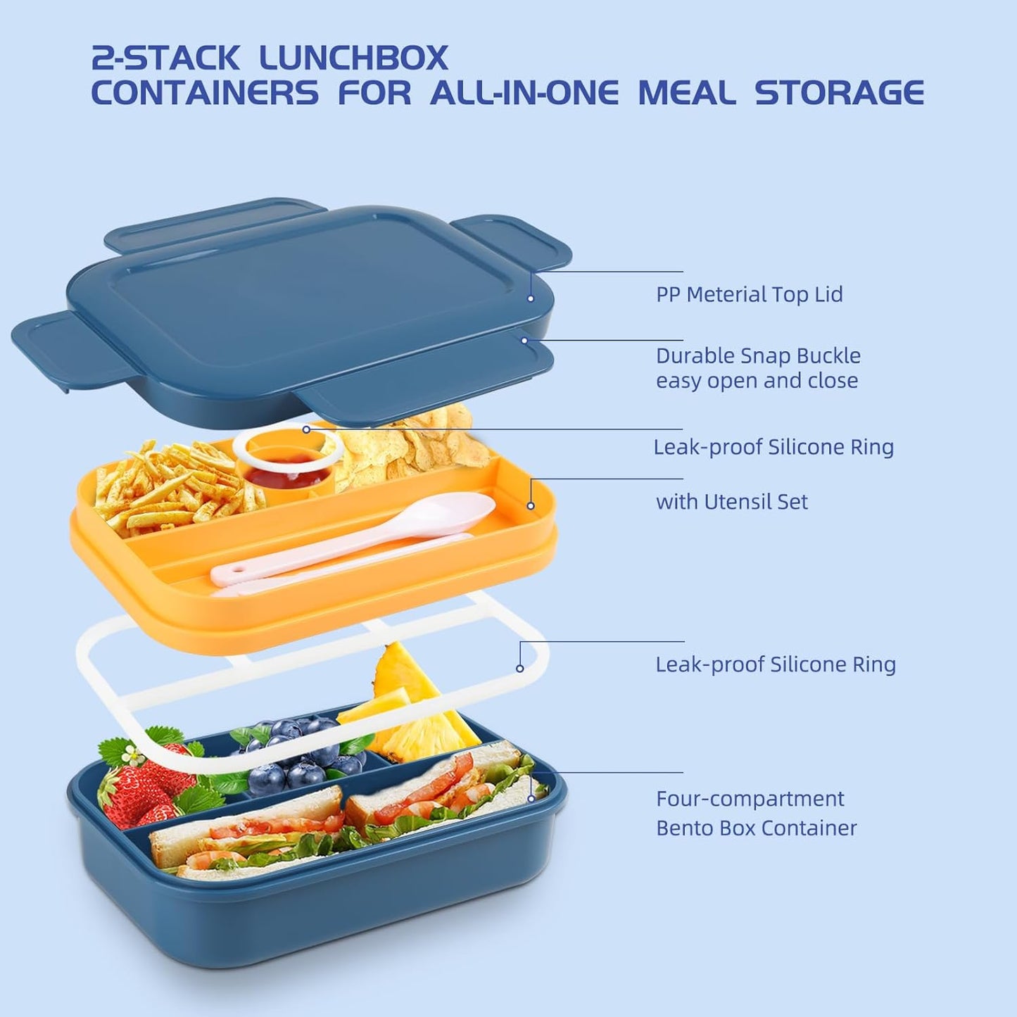 Bento Box Adult Lunch Box -2000 ML Stackable Bento Lunch Box Container with 8 Compartments,Leak-Proof Lunch Containers,Built-in Sauce Container,Utensils,Microwave/Dishwasher/Freezer - Pink
