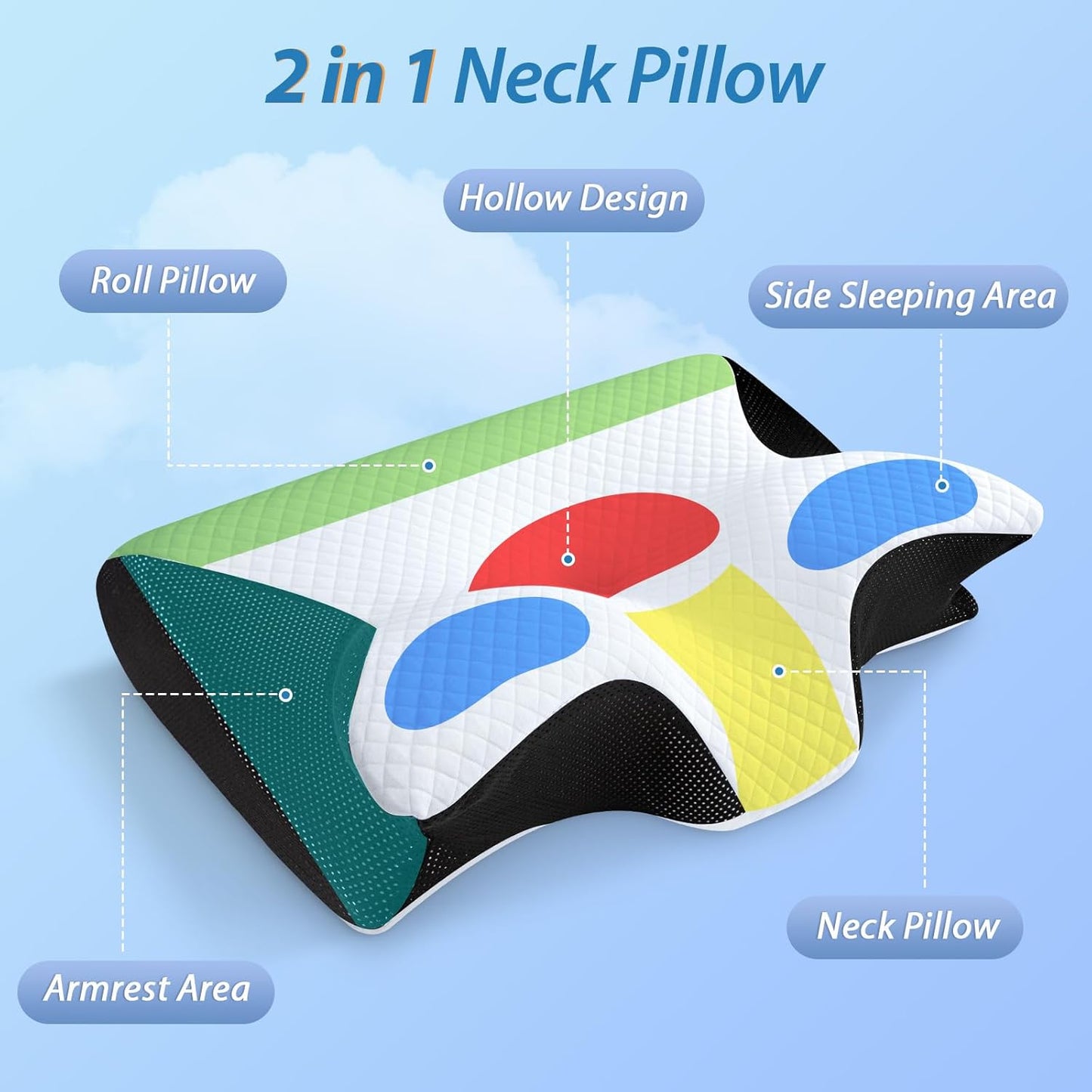 HOMCA Memory Foam Pillow, 2 in 1 Cervical Pillow for Neck Pain Relief, Ergonomic Neck Support Pillows for Side Back Stomach Sleepers with Breathable Pillowcase (Gray)