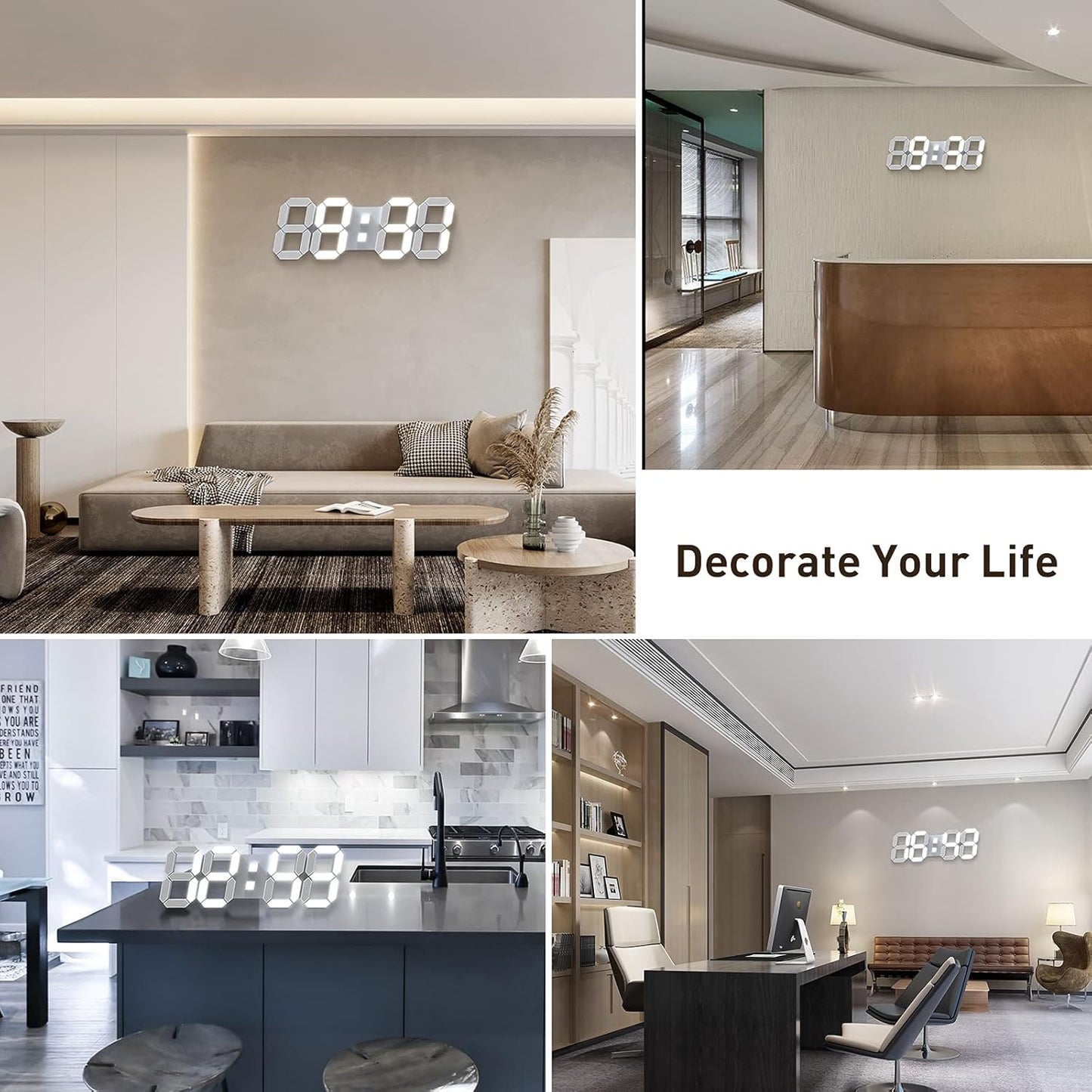 EDUP HOME 3D LED Wall Clock Desk Alarm Clock 7 Colors 9.7" with Remote Control, Digital Alarm Clock Adjustable Brightness Timer 12/24 Hr Time/Date/Temperature for Kid Bedroom/Kitchen/Office