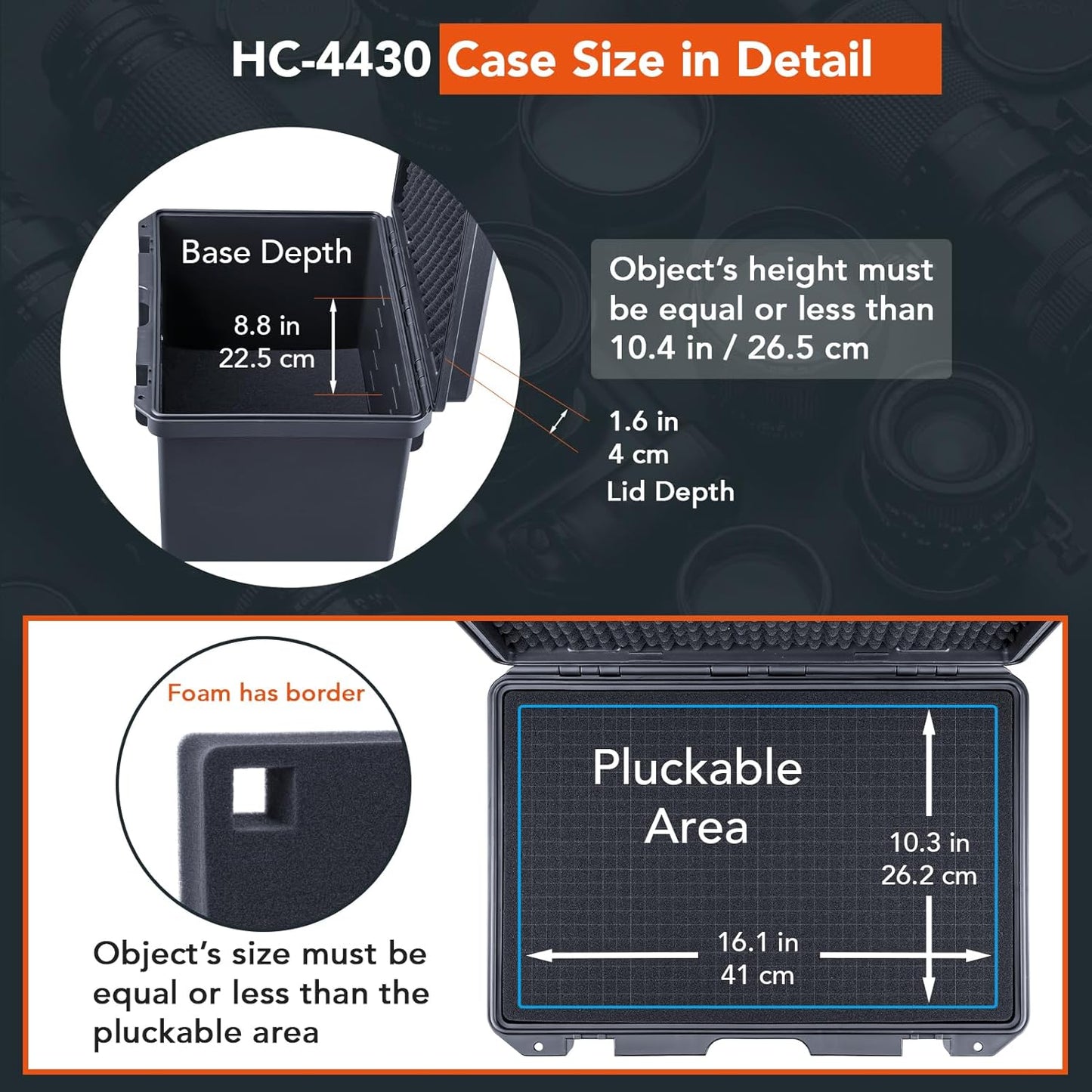 Lykus HC-4410 Waterproof Hard Case with Customizable Foam Insert, Interior Size 17.32x11.42x4.72 in, Suitable for up to 16" Laptop,Starlink Mini,Keyboard,Drill,Audio Mixer,mic,Flashlight,and More