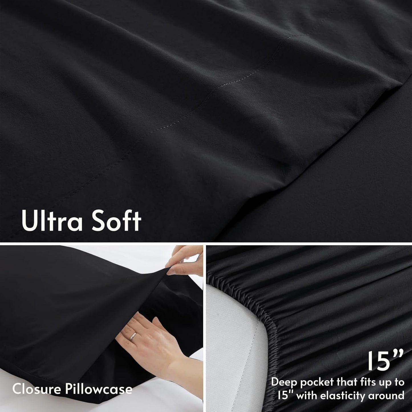JOLLYVOGUE Queen Size Bed Sheet Set - 4 Piece Bed Sheets Set with Deep Pocket - Soft Breathable & Cooling - Resists Shrinkage & Fading Draps Queen - Easy Care (Dark Grey)