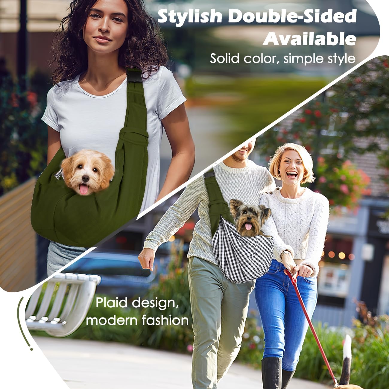 Pawaboo Small Dog Sling Carrier, Reversible Hands Free Dog Sling Carrier for Small Dogs and Cats, Puppy Sling Carrier with Adjustable Strap Buckle & Safety Harness, Puppy Essentials, Grey