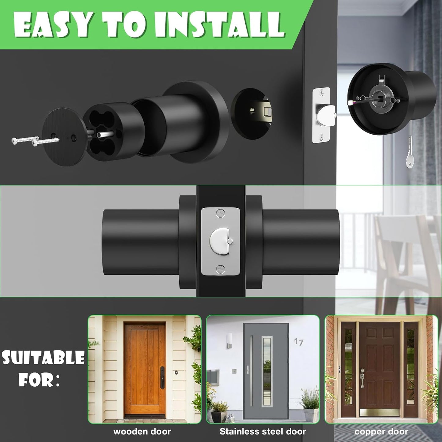 FITNATE Fingerprint Door Knob, Smart Biometric Door Lock with App Control, Keyless Entry Door Knob with Bluetooth Digital Code, Touch to Open Knob for Bedroom,Home,Hotel,Office, Black