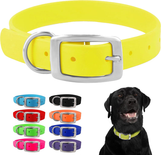 Regal Dog Products Medium Yellow Waterproof Dog Collar with Heavy Duty Double Buckle & D Ring | Vinyl Coated, Custom Fit, Adjustable Biothane Dog Collar | Chew Resistant Waterproof Collar for Dogs