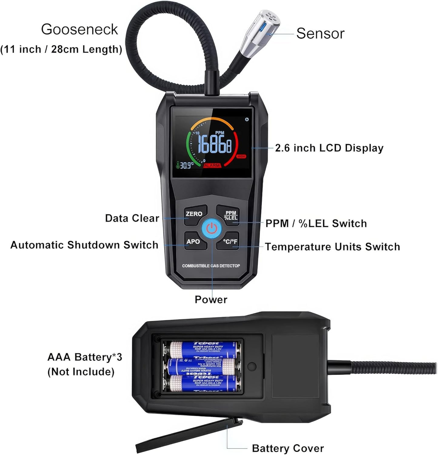 Gas Leak Detector, Portable Combustible Gas Detector, Gas Sniffer for Flammable Natural Gas Acetone Propane Benzene Ethanol Gasoline Methane LPG in RV or Home, 9999 PPM 20% LEL with LCD Color Display