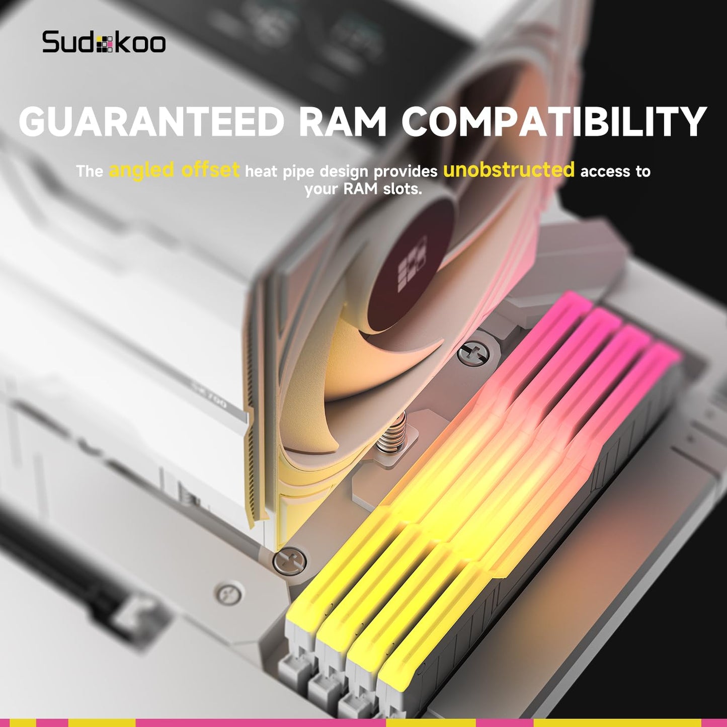 Sudokoo SK700V White AM5 CPU Cooler : 7 Heatpipes CPU Air Cooler with Digital Display for AM5 Exclusive - Single Tower PC Cooling with 120mm FDB PWM Quiet Fan & L-Rail Lock Mount