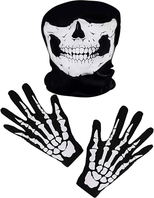 iPobie Skull Face Cover White Skeleton Gloves for Motorcycle Bicycle Half Face Skeleton Cover Halloween Outdoor Sport Headwear