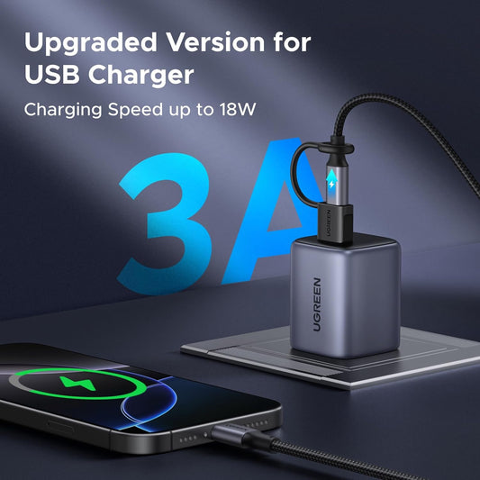 UGREEN USB to USB C Adapter 3 Pack, 10Gpbs Data Transfer USB A to USB C Adapter Hanging Loop at The End Enhanced Stability,Type C Car Charger Adapter for iPhone,Galaxy,PC/Laptop,Hard Drive Enclosure - PuriLite