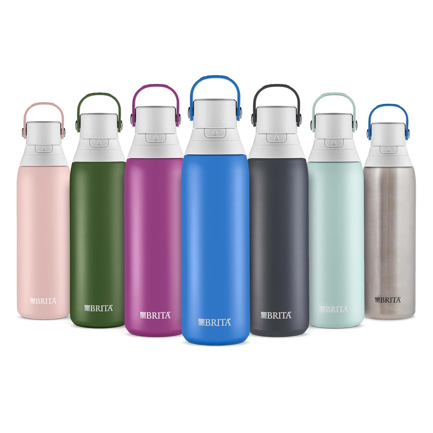 BRITA Stainless Steel Water Bottle with Filter, 591 mL Premium Double Insulated Water Bottle, Rose