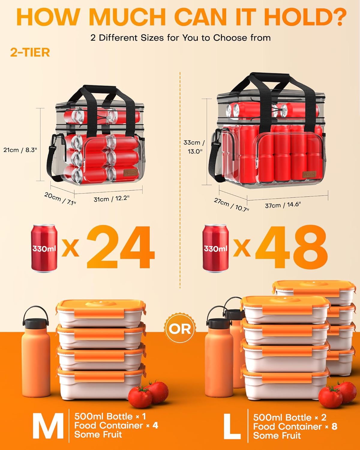 HOTOR Lunch Box for Men and Women - Leak-Proof Insulated Lunch Bag with Adjustable Shoulder Strap, Cooler Lunch Bag for Office, Picnic, Hiking, Beach, 1 Layer, Black, 11.0" x 7.1" x 8.3"