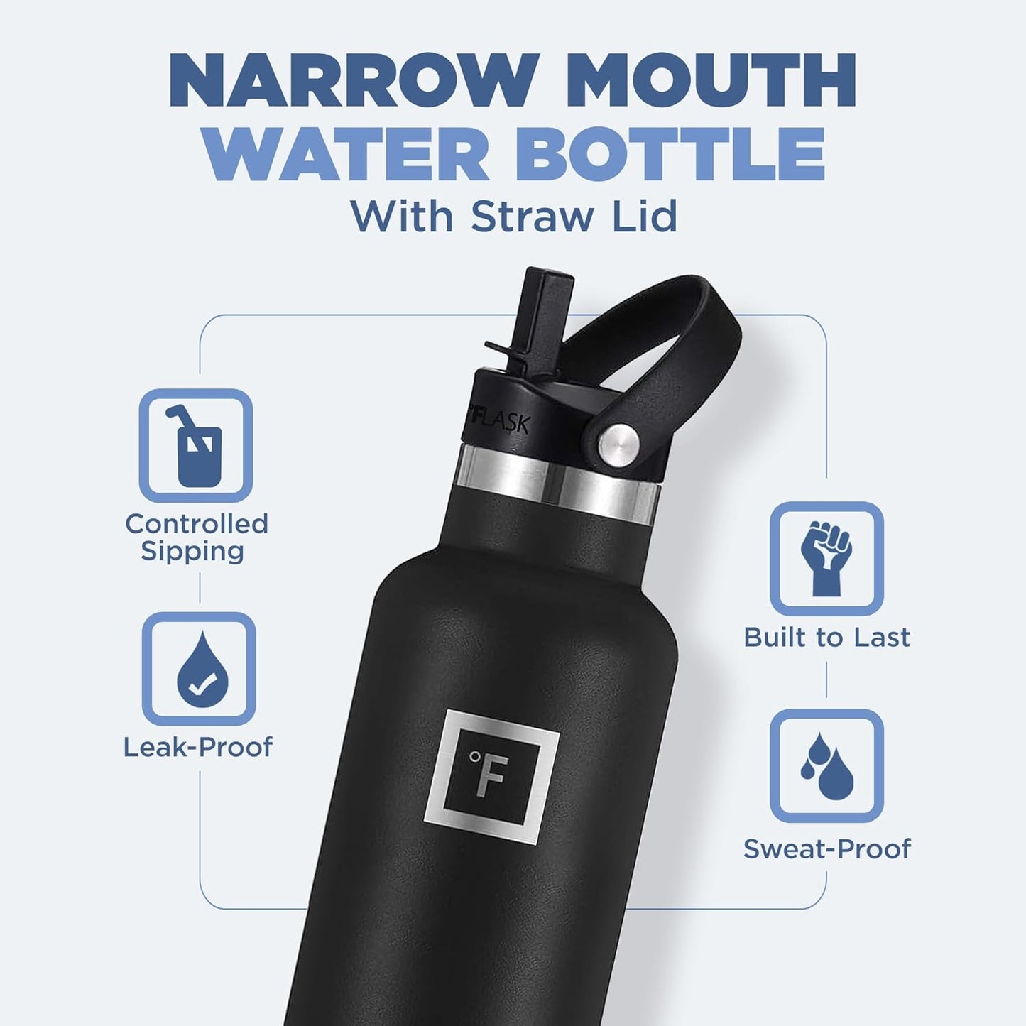 Camping & Hiking Hydration Canteens - 24oz 3 Lids (Narrow Straw/Spout Lid) Leak Proof Vacuum Insulated Stainless Steel - Hot & Cold Double Walled Sports Water Bottle