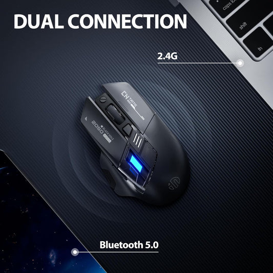 Dual Mode Wireless Mouse Bluetooth 5.0 and 2.4G Rechargeable RGB Silent Click Mouse with 2400 DPI and Battery Indicator