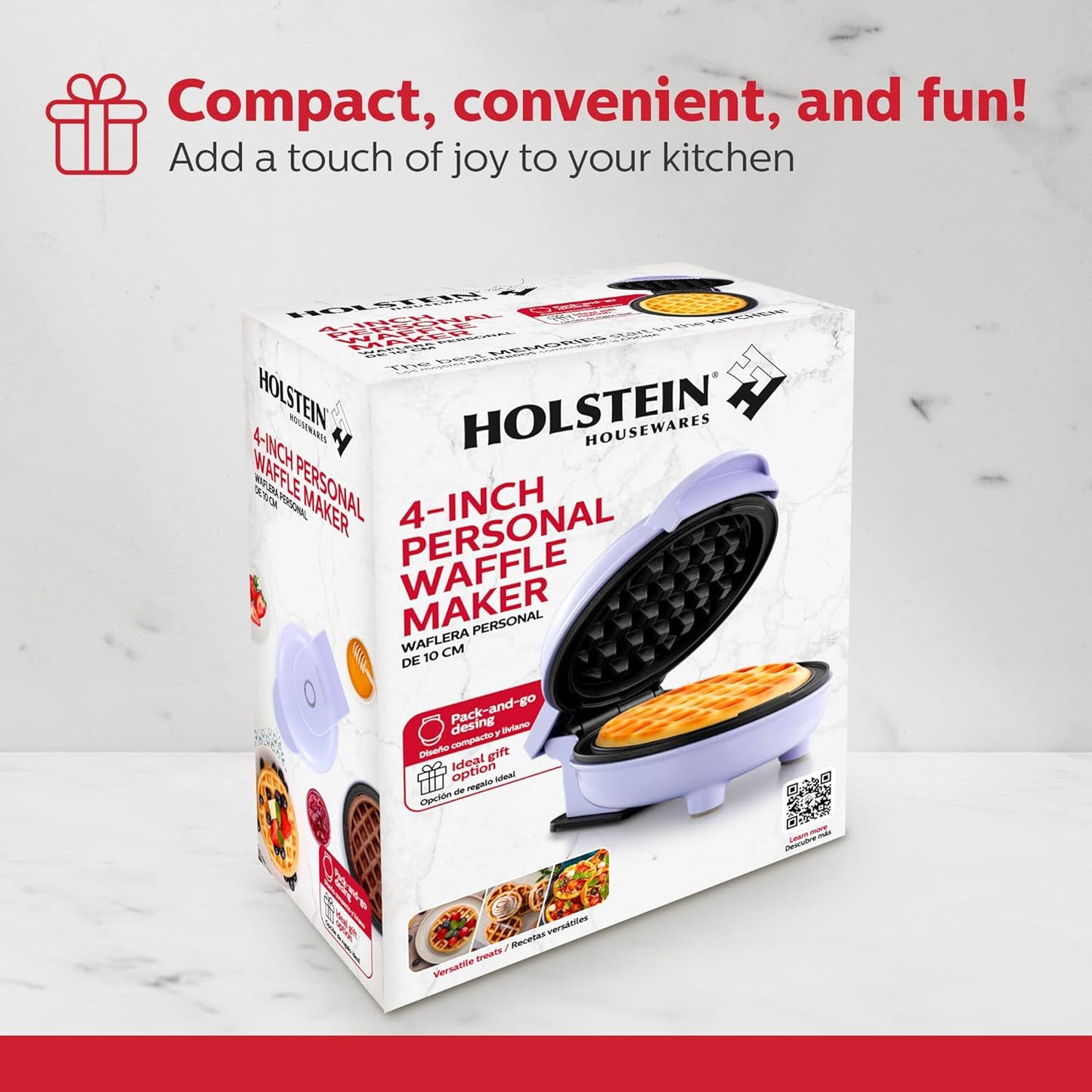 Holstein Housewares Personal/Mini Waffle Maker, Non-Stick Coating, Lavender - 4-inch Waffles in Minutes, Ideal for Breakfast, Brunch, Lunch or Snacks