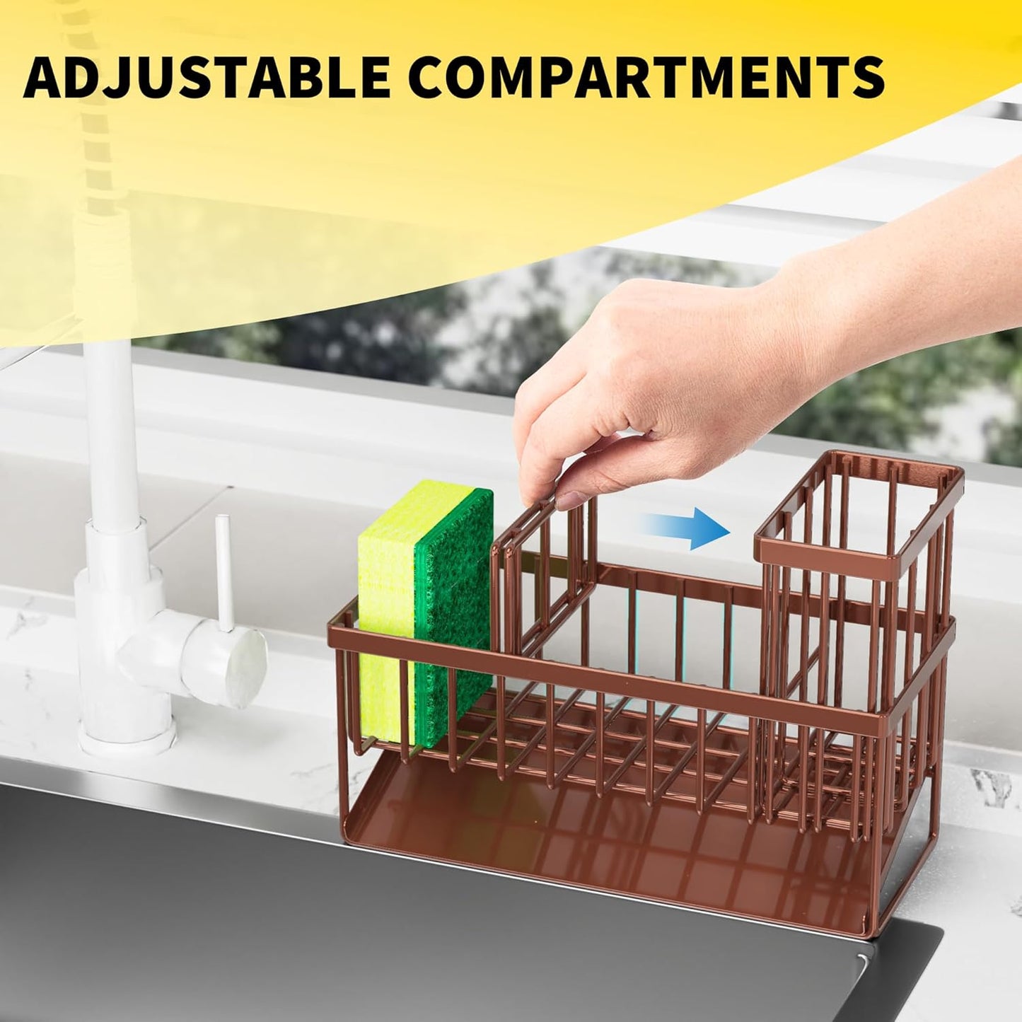 Cisily Kitchen Sink Caddy Organzier with High Brush Holder, Sponge Holder for Sink, 304 Rustproof Stainless, Kitchen Countertop Soap Dispenser Organizer, Kitchen Decor and Accessories (Black)
