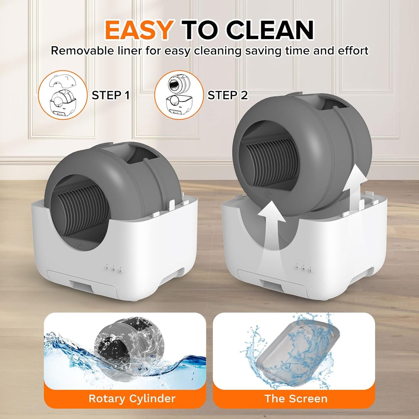 PetJoi Self Cleaning Litter Box, 76L Automatic Cat Litter Box Self Cleaning for Multiple Cats, APP Control Safe Low Noise with Roll Garbage Bags,Deodorizer and Cleaning Brush - PuriLite