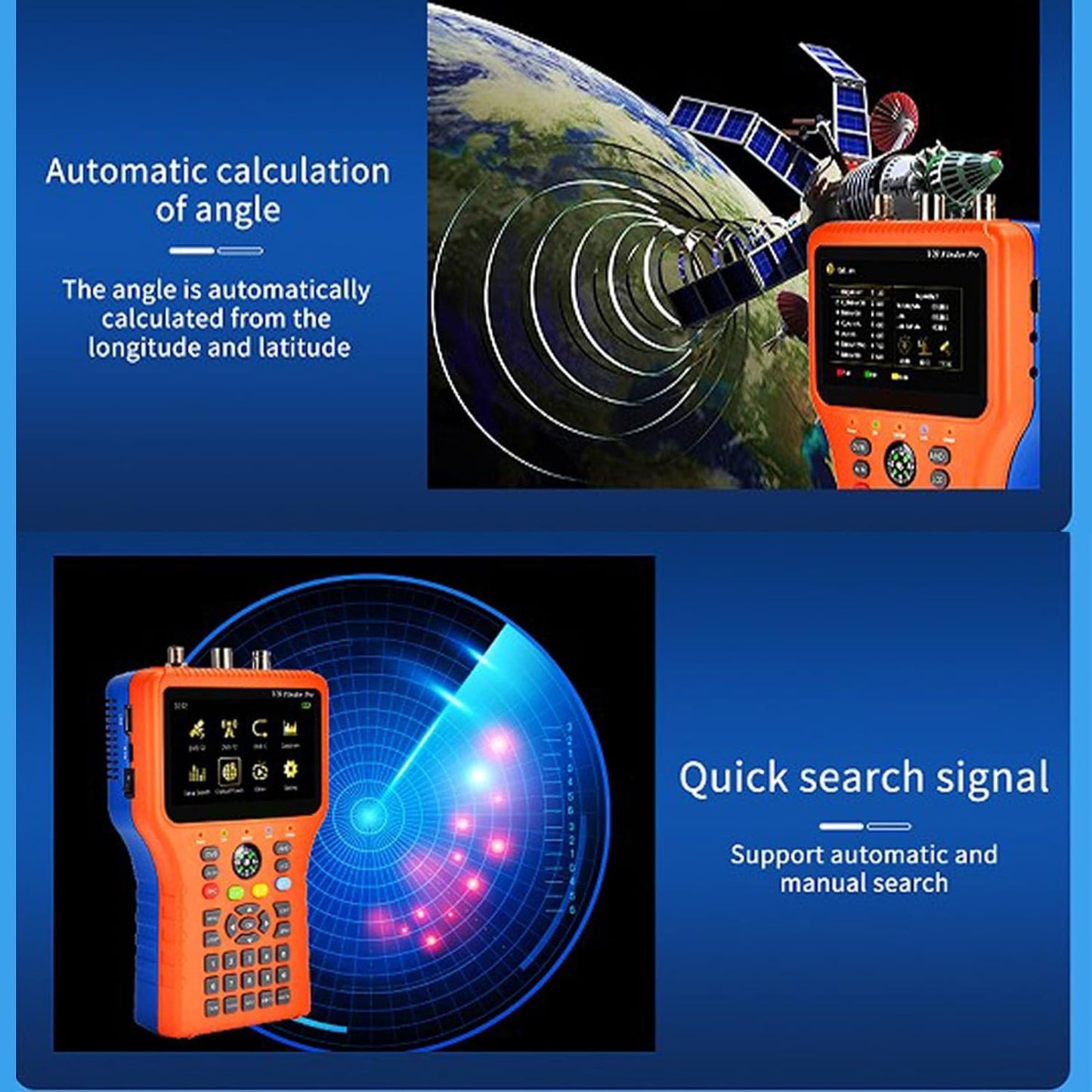 Satellite Finder, V8 Finder PRO FTA DVB S2 S2X Meter Digital Satellite Finder with 4.3inch LCD Screen Compass Function (US Plug)