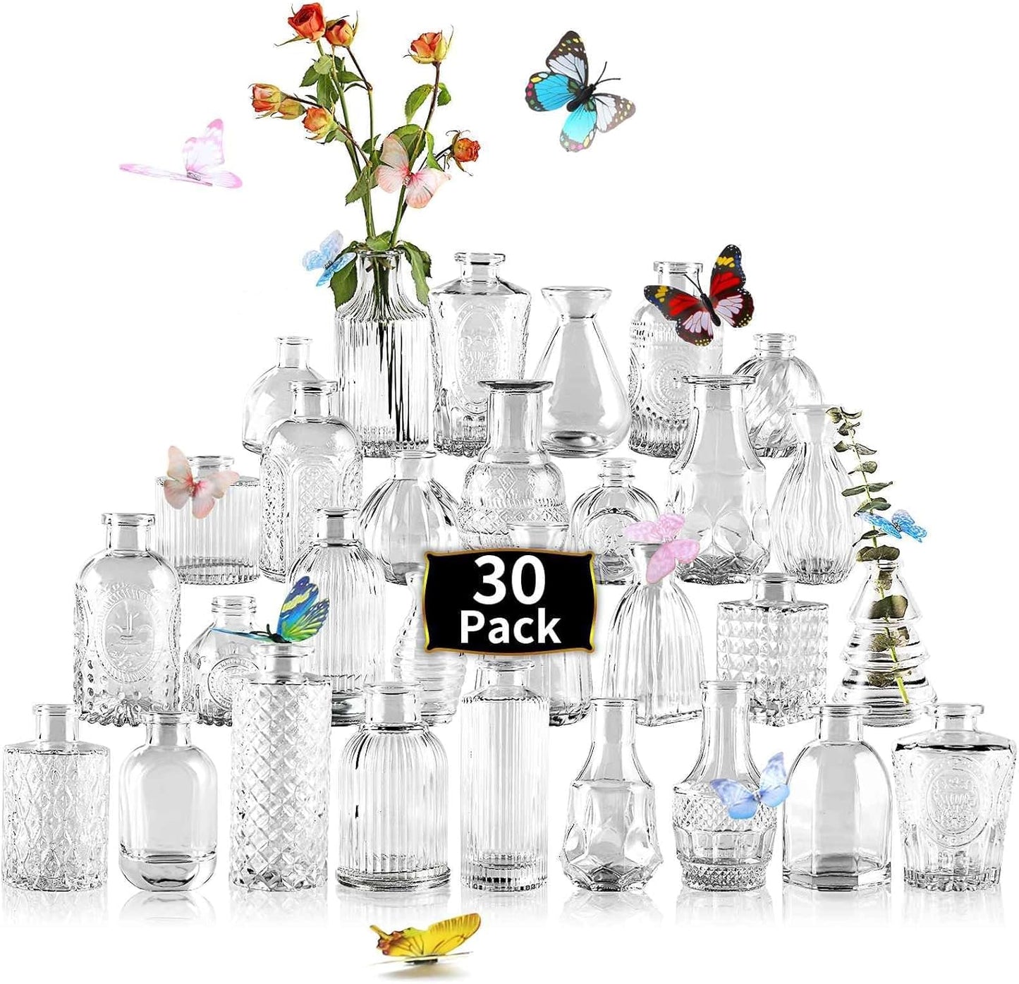 30 Pcs Mini Bud Vases As Wedding Centerpieces for Tables,Clear Bud Vases for Flowers,Small Flower Vases Suitable for Birthday Party,Anniversary,Wedding Reception,Baby Shower
