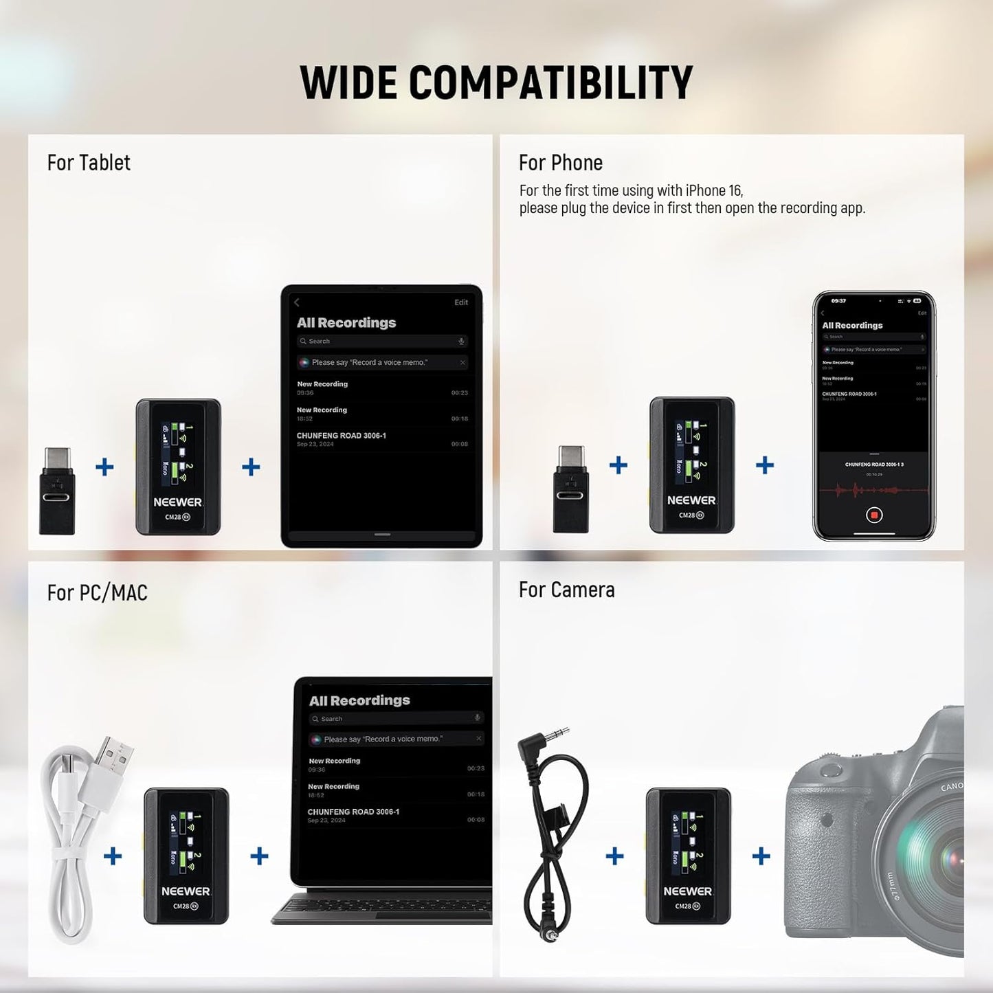 NEEWER CM28 Wireless Lavalier Microphone System with Charging Case, 1 Click Noise Canceling, 4GB Storage for 9Hrs of 48KHz 16 Bit Uncompressed Audio Lapel Mic Compatible with iPhone/Android/PC/Camera