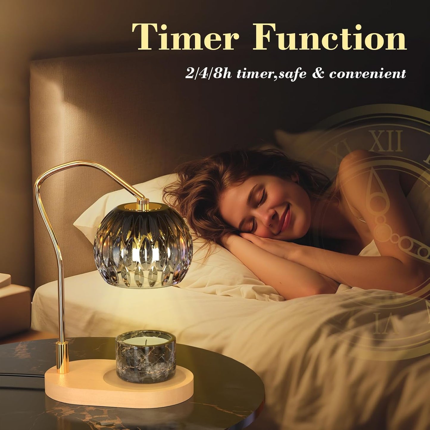 WYghyronic Candle Warmer Lamp with Timer & 4-Level Dimmer, Electric Wax Warmer for Jar Candles, Brown Home Decor with 2 Bulbs, Gift for Women, Men, Housewarming (Grayish)