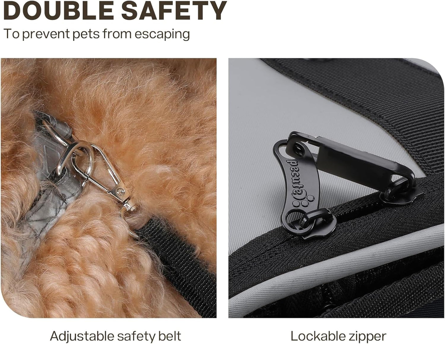 Pecute Cat Backpack, Dog Backpack Carrier with Widened Interior Space,Stable and Secure Pet Car Seat for Sitting and Lying, Breathable Pet Transport Bag Suitable for Hiking, Trekking, Car TravelGray
