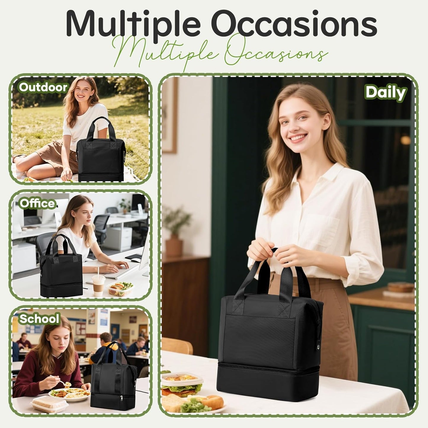 Lunch Bag Insulated Lunch Box Leakproof Lunch Tote Bags for Women Men,Portable Thermal Cooler Bag Lunch Containers with Shoulder Strap for Work, Family, Picnic, School, Outdoor,BBQ C2-Pinkpurple