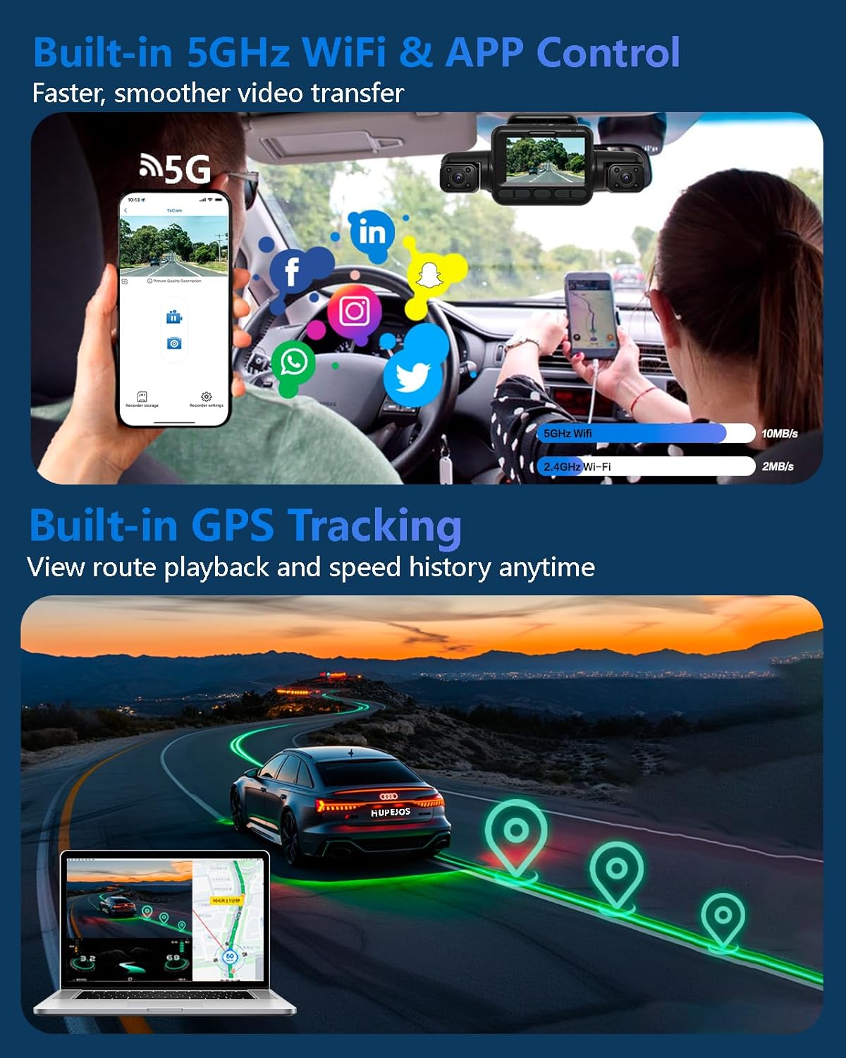 AI Dash Cam, 4 Channel Dash Cam Front and Rear, 4K Dash Camera with Driver Monitor System, Car Camera with 128GB SD Card, 360° Camera for Cars Built-in WiFi GPS, Night Vision, 24H Parking Mode V8Pro
