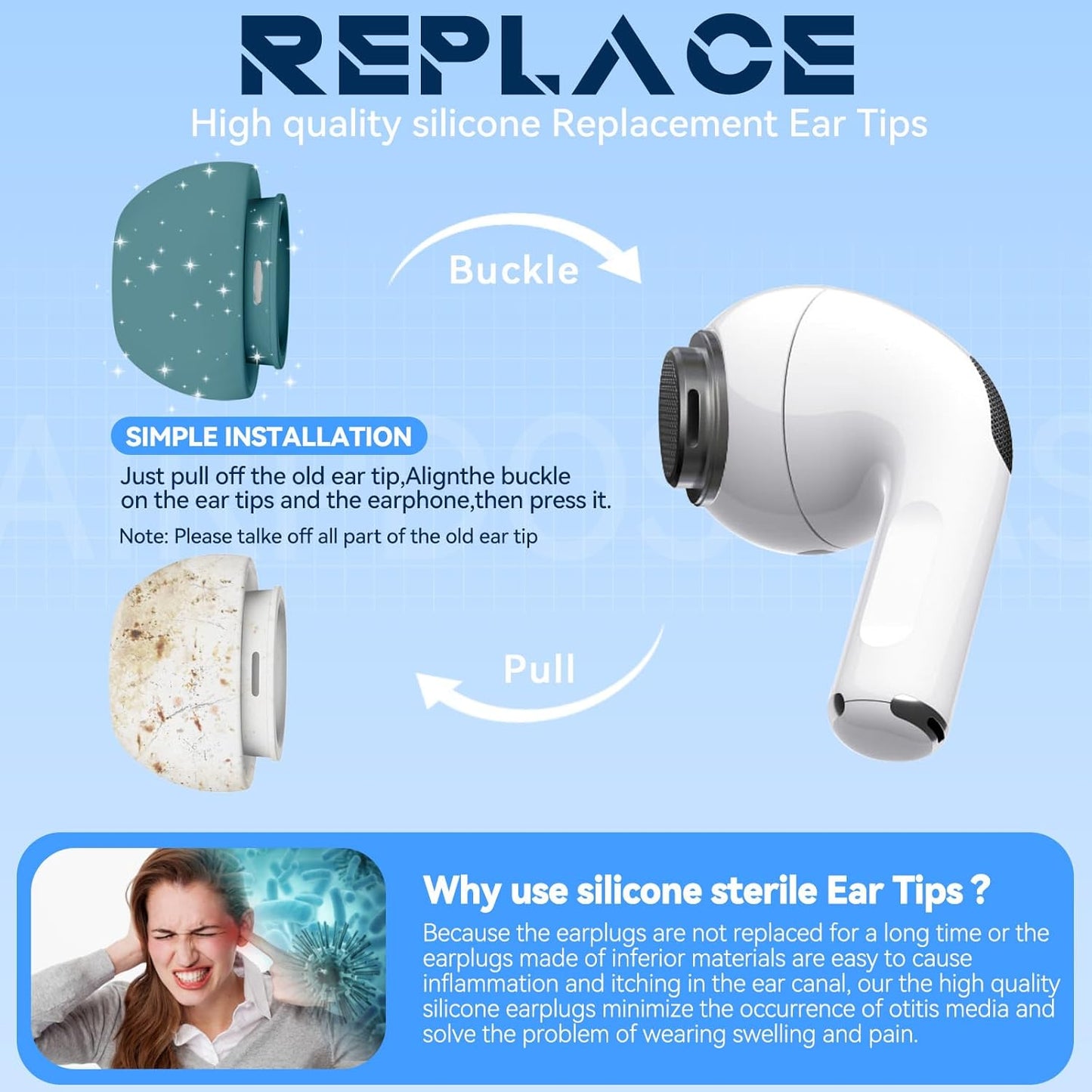 4 Pairs Replacement Ear Tips for AirPods Pro 2nd/1st Generation with Portable Storage Box & Cleaner Pen,Noise Reduction Holewith & Built-in dust Guard Screen,Silicone Ear Tips for AirPods Pro (White)