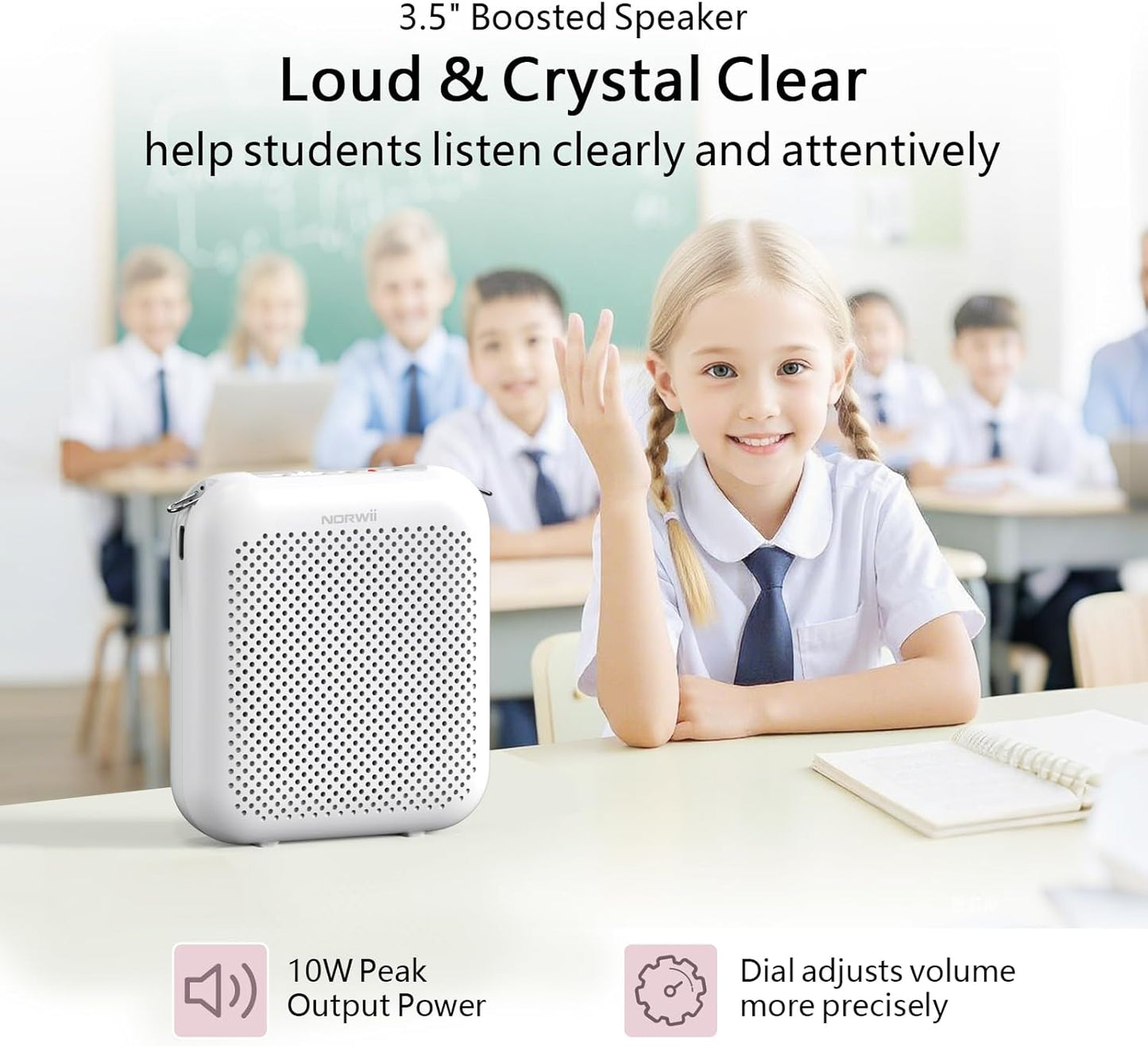 NORWII Mini Voice Amplifier S358 Portable 4000mAh Rechargeable with Wired Microphone Headset & Waistband, Personal Microphone and Speaker for Teachers Tour Guides ect. (Black)