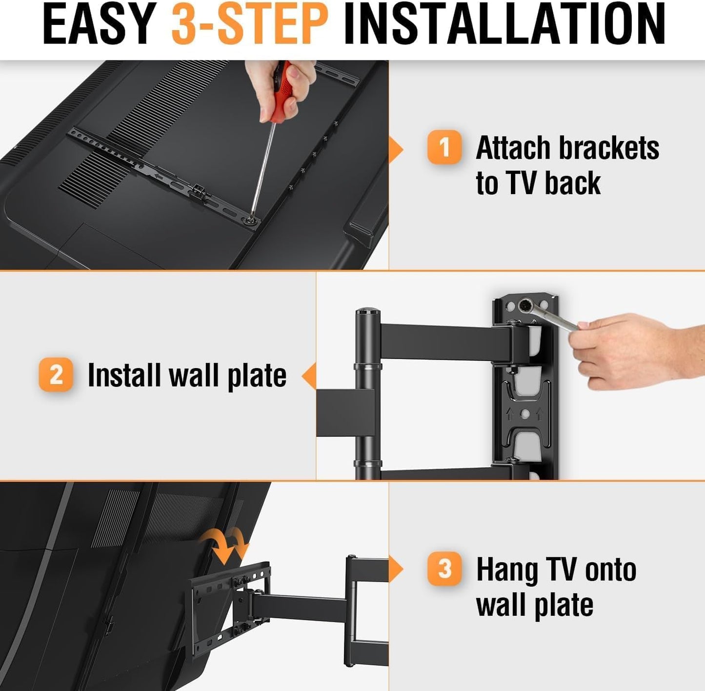 TV Wall Mount Swivel and Tilt for Most 26-55" Flat Curved TVs, Corner TV Mount Single Stud for Perfect Center, Max VESA 400x400mm, 77 lbs. Full Motion Wall Mount TV Bracket by ELIVED